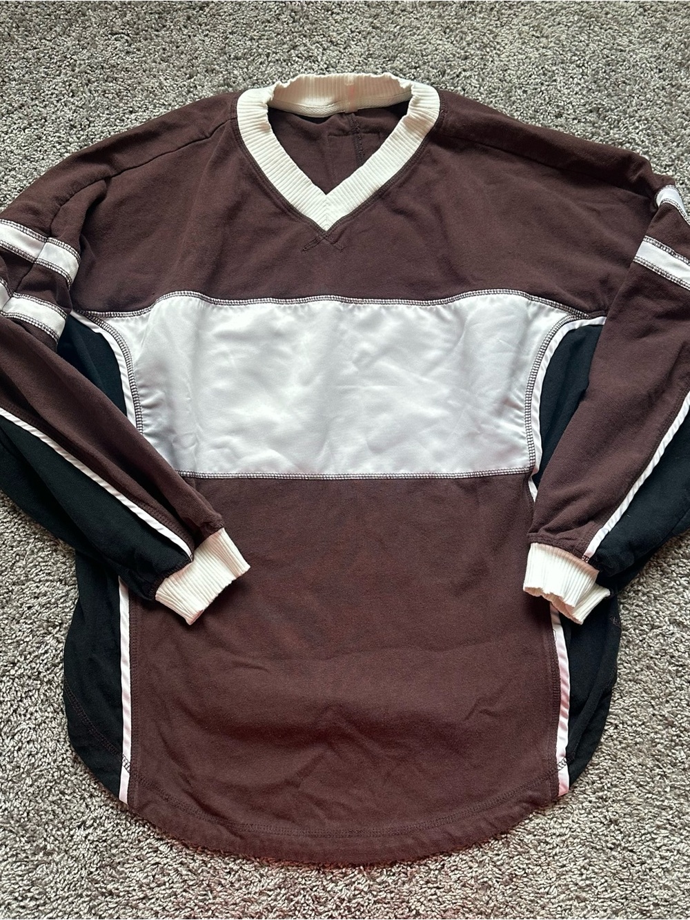 Free People Brown, White & Black V‑Neck Pullover Sweatshirt